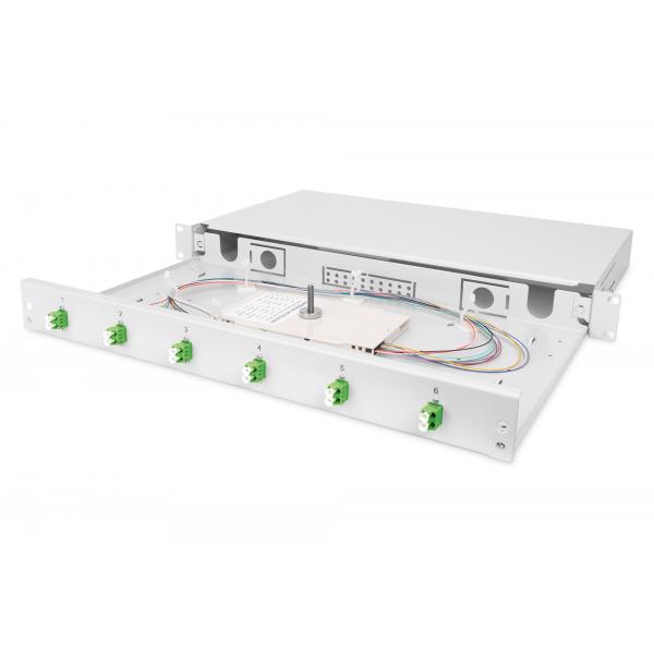 Digitus Scatola di giunzione per fibre ottiche, 1U, equipaggiata, 6x LC-APC DX, OS2 (1U FO SPLICE BOX 6X LC DX - EQUIPPED OS2 APC)