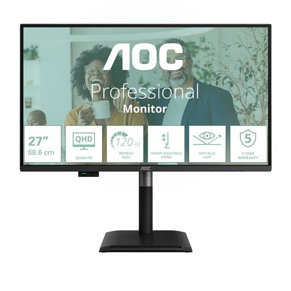AOC Q27P4CV Monitor PC 68,6 cm [27] 2560 x 1440 Pixel Quad HD LED Nero (MONITOR 27IN 16:9 IPS 120HZ - 2560X1440 HDMI X1 DPX1 USB-C)