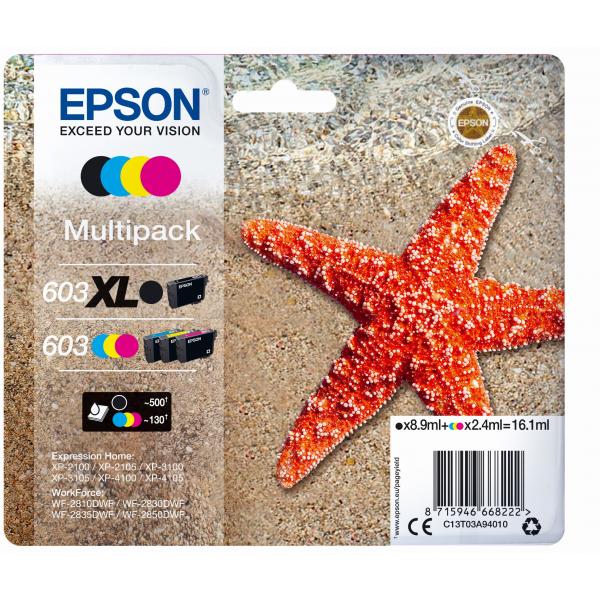 Epson 603XL stella marina Multipack cartuccia d'inchiostro 4 colori [BK/C/M/Y] (Epson 603 Multipack - 4 pakker - sort,)
