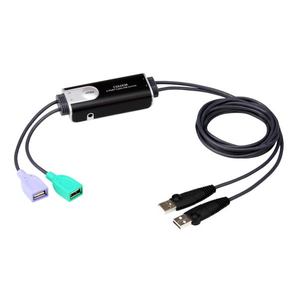 ATEN Switch KM cavo USB Boundless a 2 porte (ATEN CS62KM - switch for tastatur/mus)