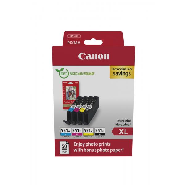 Canon 6443B008 cartuccia d'inchiostro 4 pz Originale Resa elevata [XL] Nero, Ciano, Magenta, Giallo (Canon CLI - sort - original - bl?kbeho)