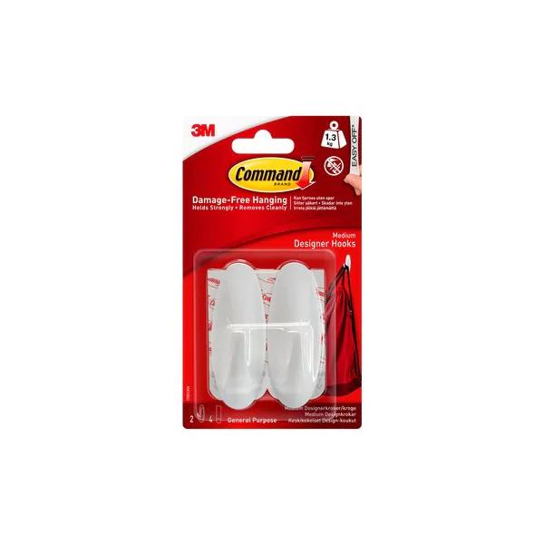 3M 7100117769 gancio di stoccaggio domestico Interno Gancio universale Bianco 6 pz (Commandâ?¢ Medium Designer Hook 17081 White 2 Hooks 4 Medium Strips)