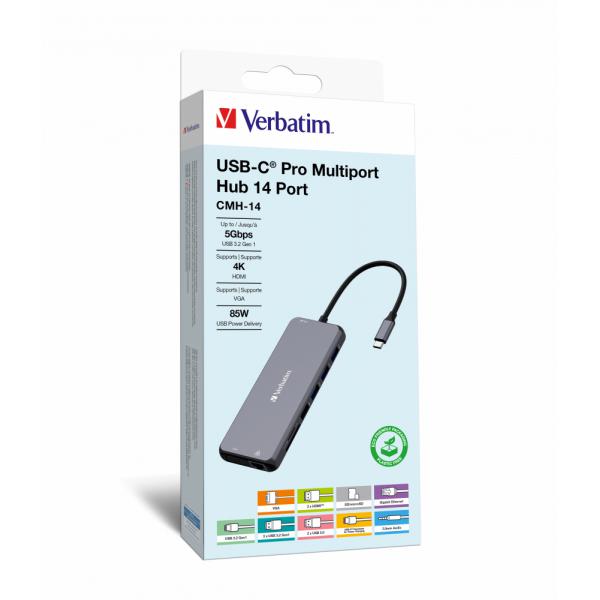 Verbatim CMH-14 USB tipo-C 5000 Mbit/s Argento (Verbatim USB-C Mport Hub 14 Port CMH-14)