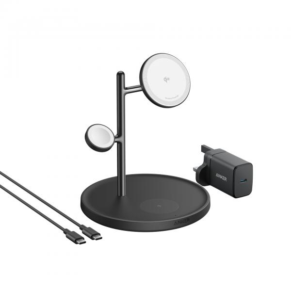 Anker MagGo Universale Nero USB Carica wireless Ricarica rapida Interno (MAG W CHARGER 15W 3-IN-1 STAND BLACK)