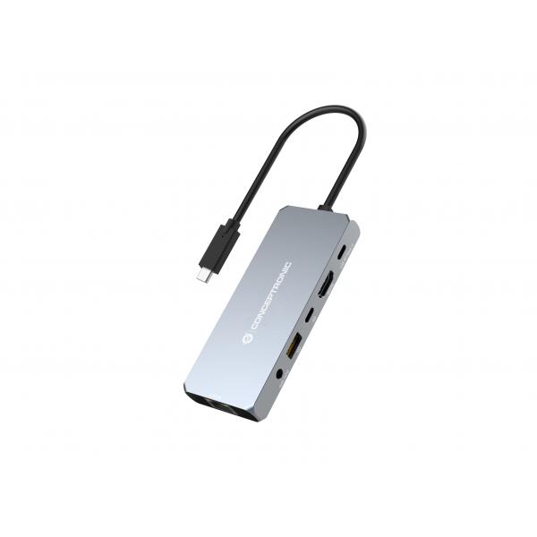 Conceptronic DONN22G replicatore di porte e docking station per laptop Cablato USB 3.2 Gen 2 [3.1 Gen 2] Type-C Grigio (Conceptronic DONN22G 6-in-1 USB4 Docking Station; 40Gbps; 8K 60Hz HDMI; 2.5GbE