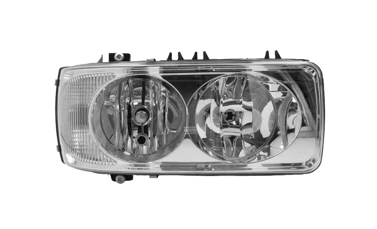 PROIETTORE DESTRO MANUALE/ELETTRICO ALOGENO 24 V CON PORTALAMPADA SENZA LAMPADINA (H7 - H1 - P21W - W5W) CONNETTORE ROTONDO POSTERIORE CENTRALE 5 PIN SENZA MOTORINO - DAF - XF 105 - 1699315 - 1641743