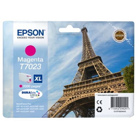 Cartuccia inkjet alta capacità ink pigmentato blister RS T7023 Epson magenta - C13T70234010