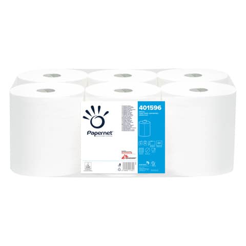 Asciugamani in Rotolo a devolgimento Papernet - 450 strappi - 2 veli - 19,7x30,5 cm - Conf. 6 pezzi - 401596