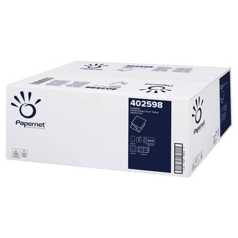 Carta igienica interfogliata Papernet 2 veli - 224 strappi 11x21 cm - bianco Conf. 40 pezzi bianco - 421345