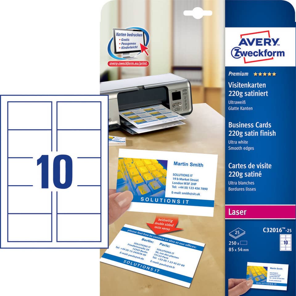 Biglietti da visita personalizzabili Avery Quick&Clean™ 85x54 mm 10/foglio satinati - laser - cf. 25 ff C32016-25 - Image 3