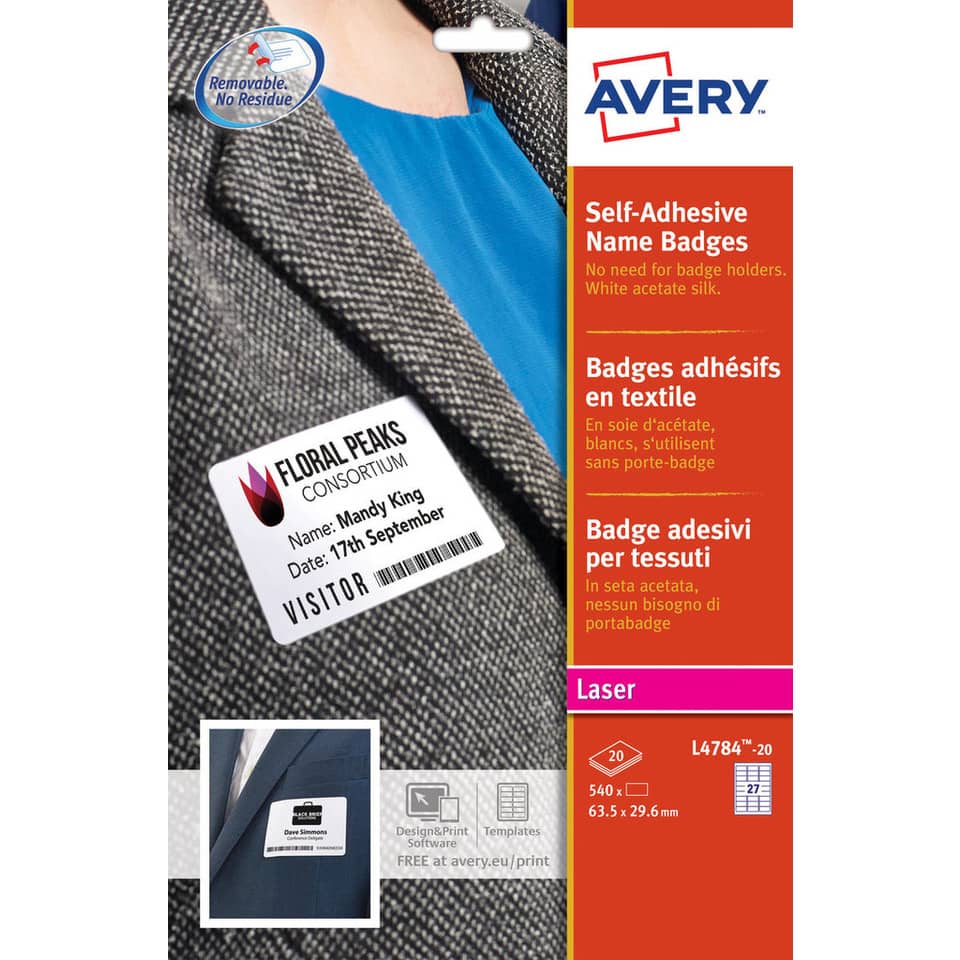 Badge adesivi in seta acetata AVERY 63,5x29,6 mm 20 fogli - L4784-20 - Image 3