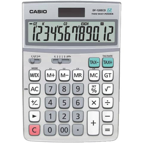 Calcolatrice da tavolo Casio solare o batteria - display 12 cifre - grigio DF-120ECO-W-EP