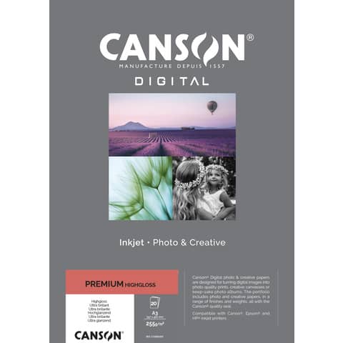 Carta fotografica Canson Premium bianca 20 fogli - 255 g/m² HighGloss RC A3 - C33300S007