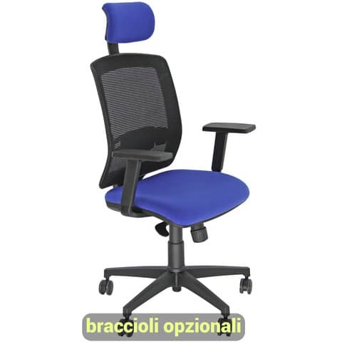 Sedia semidirezionale girevole Unisit Molly MLAPG con poggiatesta - schienale rete nero rivest. ignifugo blu MLAPG/IB