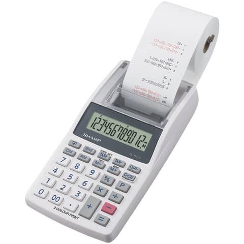 Calcolatrice scrivente mobile 12 cifre Sharp EL-1611V 2 colori di stampa doppia alimentazione grigia - SH-EL1611V