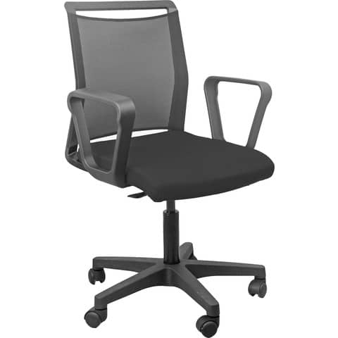 Sedia operativa girevole Unisit Light N smart - schienale in rete nero - con braccioli - rivestimento eco LLE/BRN/EN