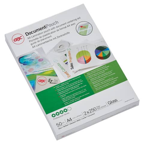 Pouches per plastificatrici a caldo GBC 2x250 µm finitura lucida formato A4 conf. da 50 - 3740449
