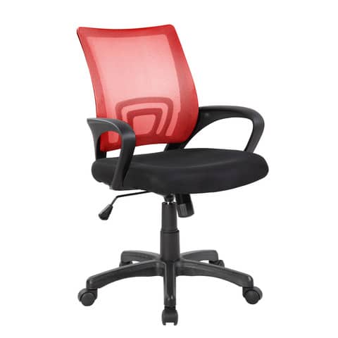 Sedia operativa con braccioli Serena Group St. Louis schienale in rete rosso rivestimento tessuto nero - E8085MR