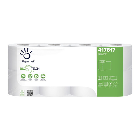 Carta igienica Papernet Bio Tech - conf. 7 pz da 8 rotoli - 3 veli - 417817