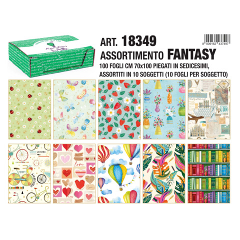 Carta regalo Kartos linea Fantasy 1 70x100 cm - conf. da 100 fogli in soggetti assortiti - 18349
