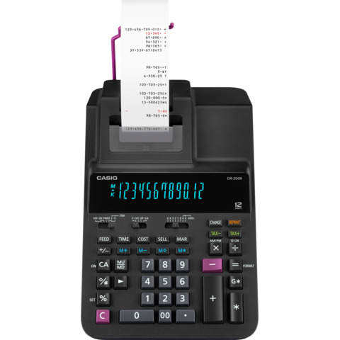 Calcolatrice scrivente Casio display 12 cifre - alimentatore incluso - nero DR-200R-BK-E-EC