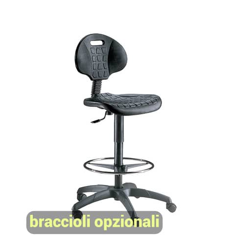 Sgabello tecnico Unisit Esos EOE2 alto - poggiapiedi telescopico - poiluterano integrale nero - EOE2