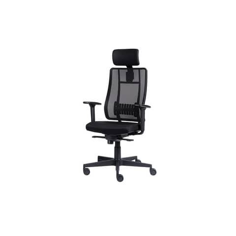 Poltrona semi-direzionale Liberty Syncro Seditaly tessuto ignifugo con poggiatesta nero - LTGPS1TEGB1R1