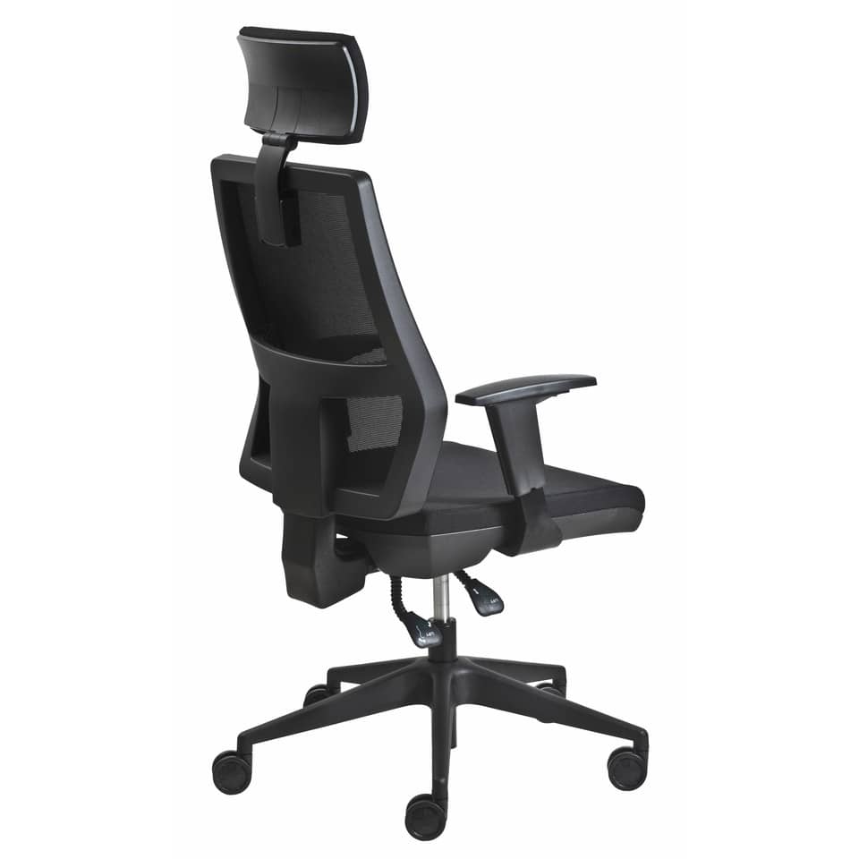 Poltrona semi-direzionale Seditaly Unica Back-system tessuto ignifugo nero - braccioli regolabili e poggiatesta - Image 4