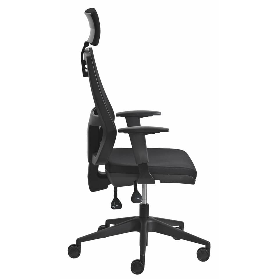 Poltrona semi-direzionale Seditaly Unica Back-system tessuto ignifugo nero - braccioli regolabili e poggiatesta - Image 3