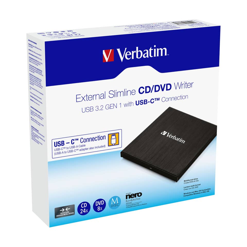 Masterizzatore CD/DVD esterno Verbatim slimline USB C Nero 43886 - Image 4