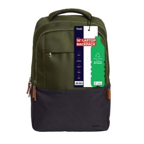 Zaino per laptop Trust Lisboa capacità fino a 16'' eco-friendly - verde - 25243
