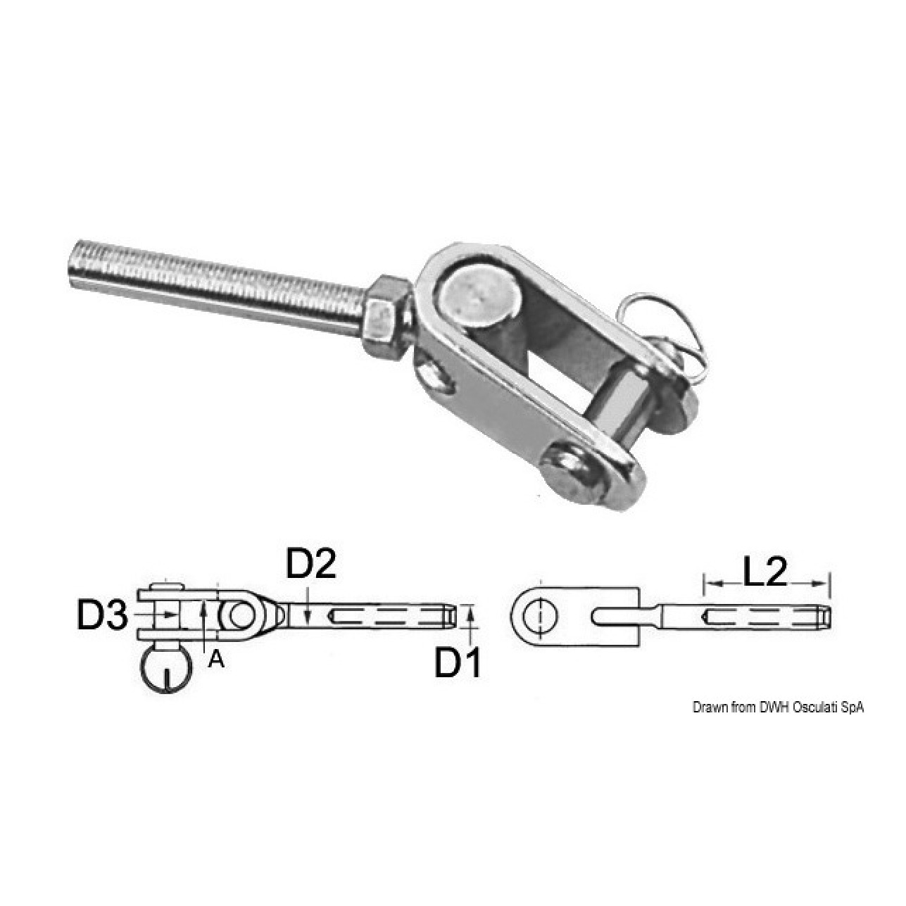 Blue wave Terminale inox forcella snodata diametro 6mm