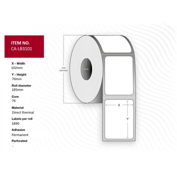 Capture CA-Lb3101 Etichetta Per Stampante Bianco (label 102x76, Core 76, - Diameter 185 Mm. Thermal - Print. Top Coated. Permanent. 1890 Labels Per R