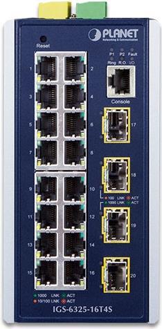 Planet IgS-6325-16t4s - Switch - L3 - Managed - 16 X 10/100/1000 + 4 X Gigabit Sfp - An DiN-Schiene Montierbar, Wandmontierbar - Ac 24 V / Dc 9 - 48