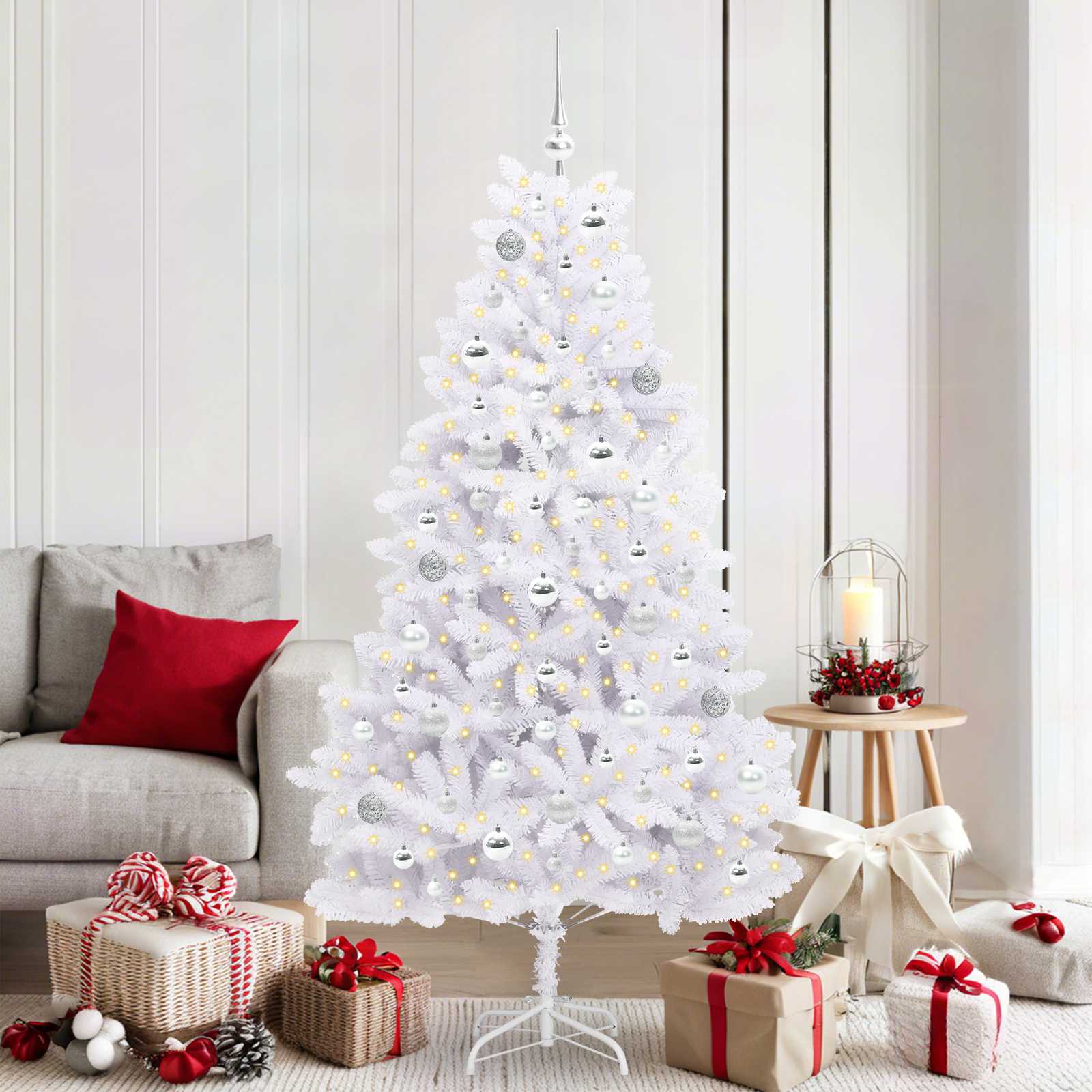 Albero Di Natale Artificiale Con Rami Pieghevoli Bianco 180 cm