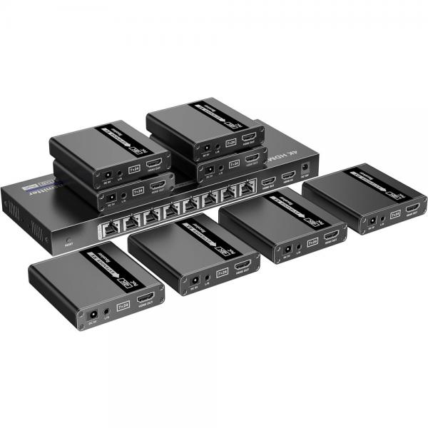 Techly Idata EX-Hl81typ Moltiplicatore Av Trasmettitore E Ricevitore Av Nero (8-Way Hdmi Splitter With - Extender On 4k Network Cable - Up To 70 Mete