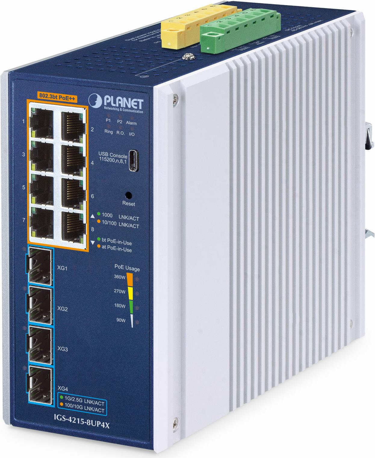 Planet Ip30 Industrial L2/l4 8-Port Managed L2/l4 Gigabit Ethernet (10/100/1000) Aluminium - Blau (igS-4215-8up4x)