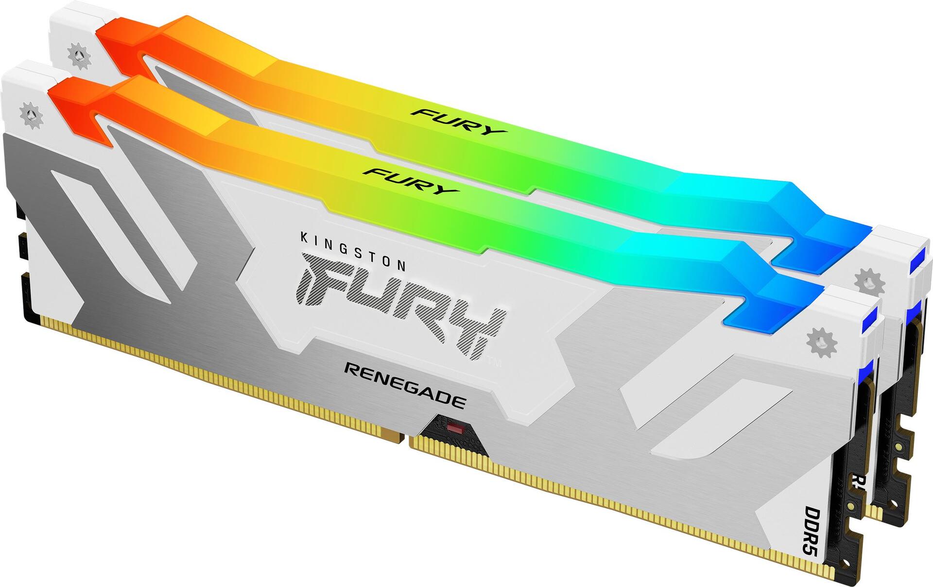 Kingston Fury Renegade Rgb - Ddr5 - Kit - 64gb: 2 X 32gb - Dimm 288-Pin - 3200 Mhz / Pc5-51200 - Cl32 - ON-Die Ecc - Weiß, Silber (kf564c32rwak2-64)