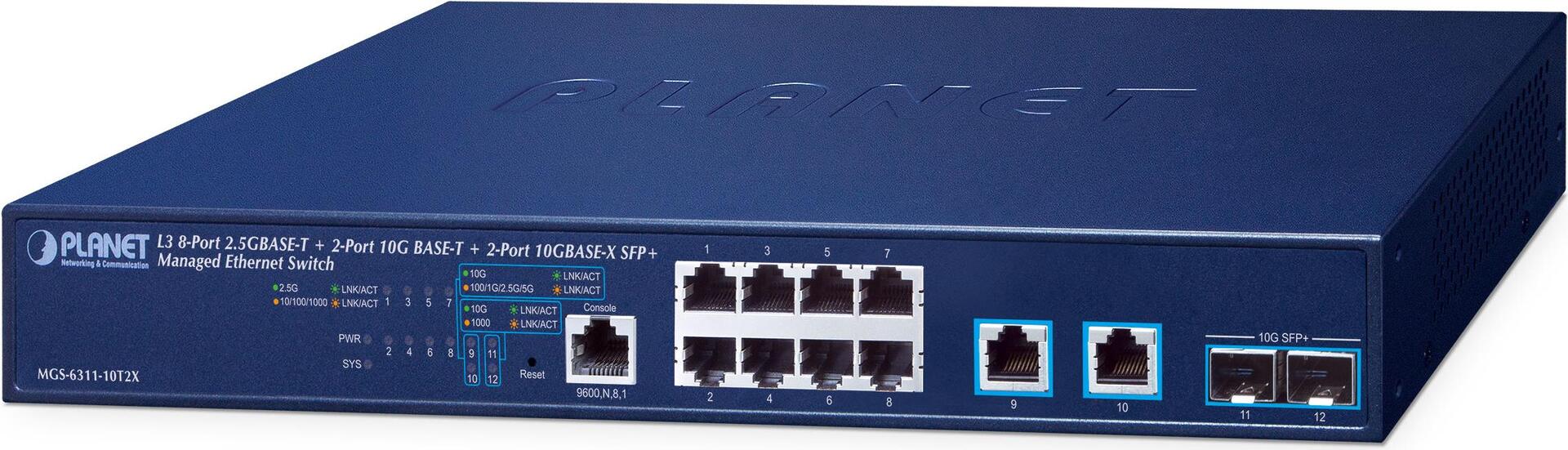 Planet Layer 3 8-Port 2.5gbasE-T + Managed L3 10g Ethernet (100/1000/10000) 1u Blau (mgS-6311-10t2x)