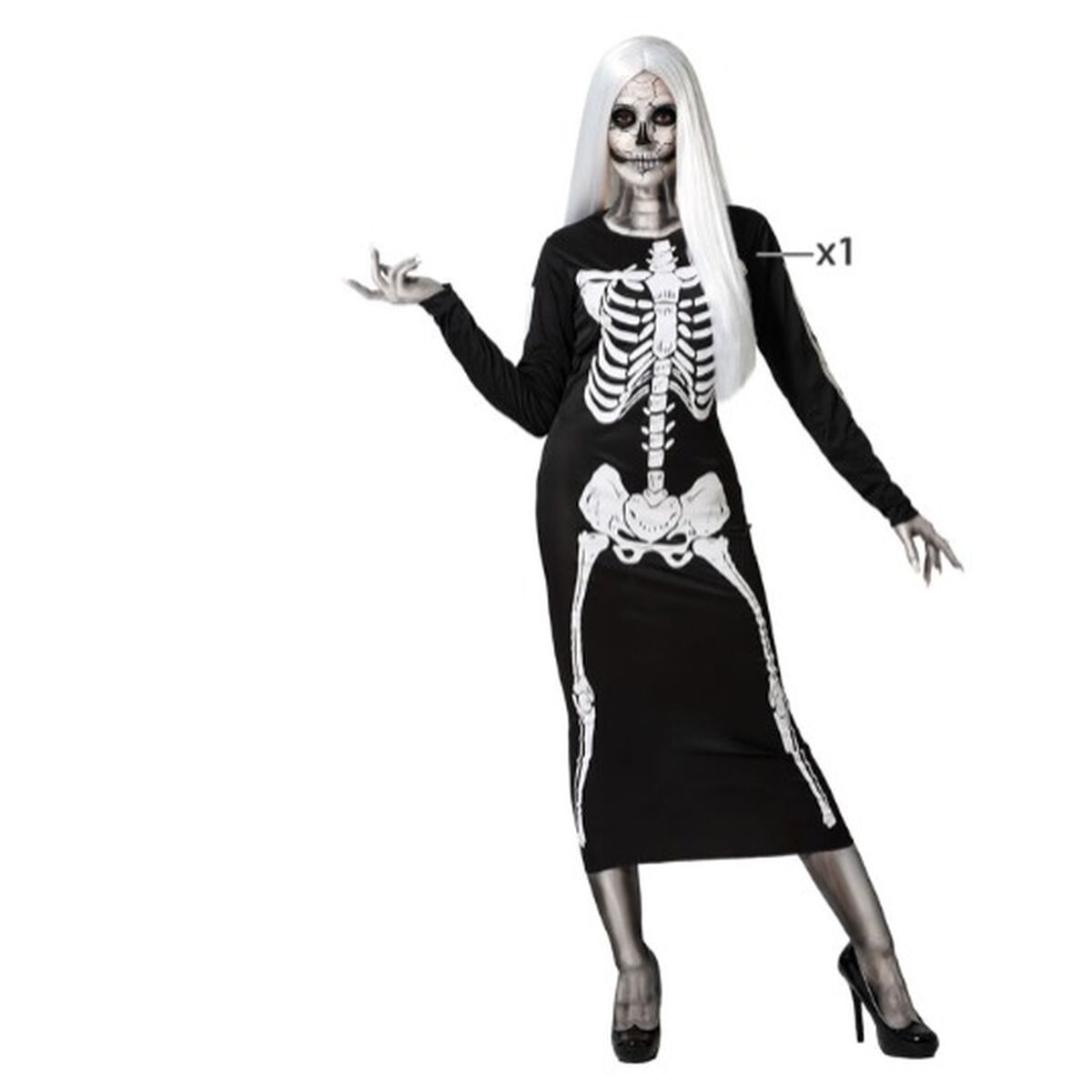 Costume per Adulti Scheletro Donna Nero Taglia:XS/S