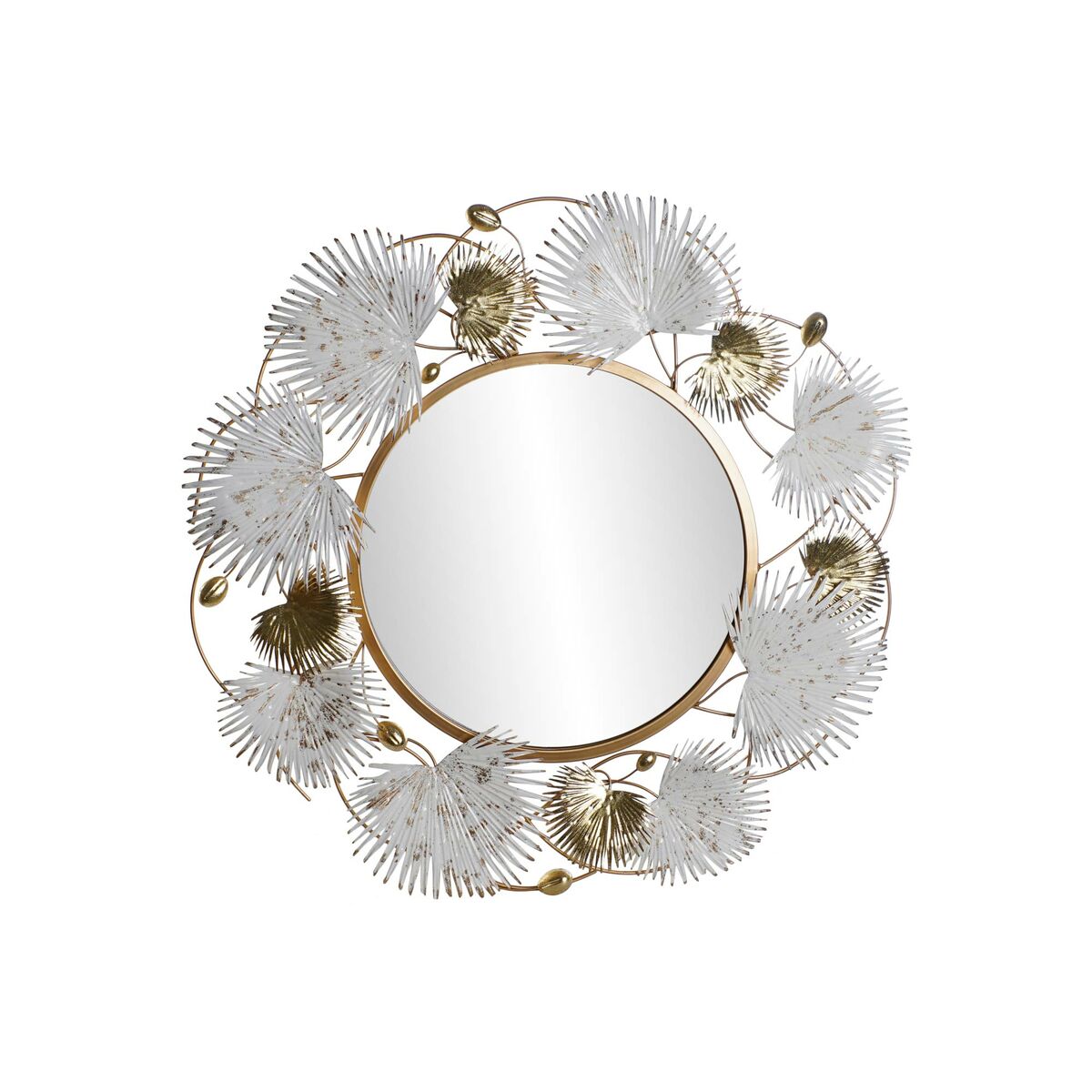 Specchio da parete DKD Home Decor Bianco Dorato Foglia della pianta 93 x 7 x 93 cm
