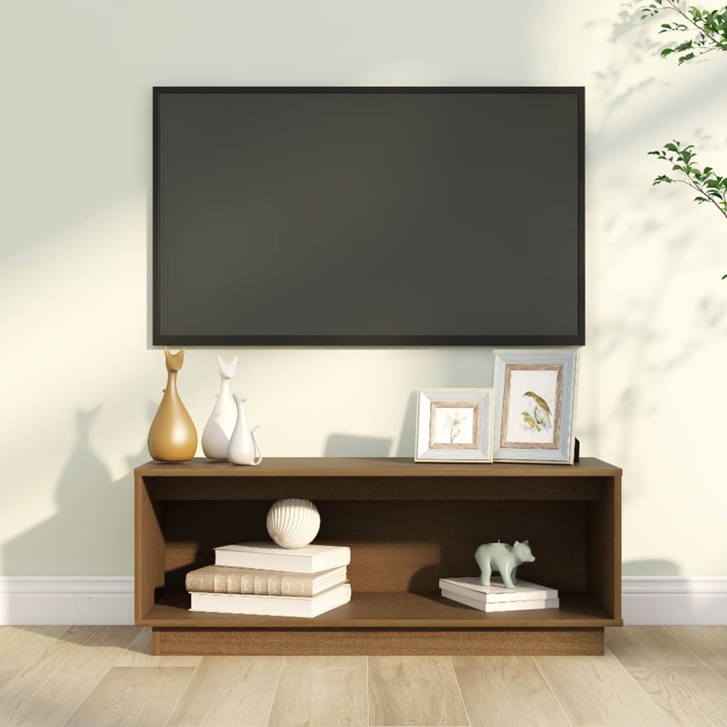 vidaXL Mueble de TV madera maciza de pino marrón miel 90x35x35 cm