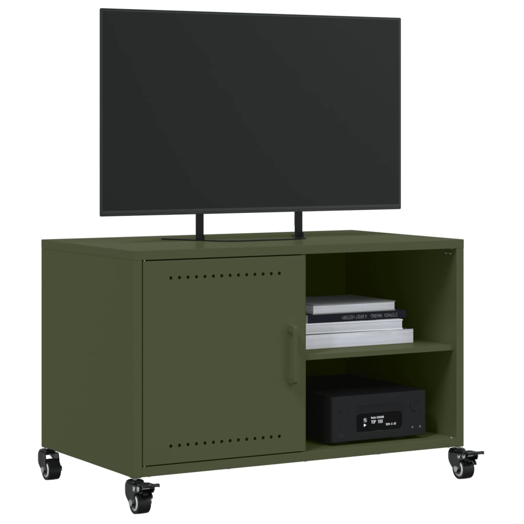 vidaXL Mueble de TV de acero verde oliva 68x39x43,5 cm - Image 4