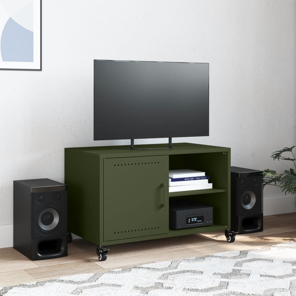 vidaXL Mueble de TV de acero verde oliva 68x39x43,5 cm - Image 3