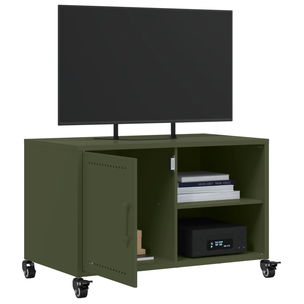 vidaXL Mueble de TV de acero verde oliva 68x39x43,5 cm - Image 5