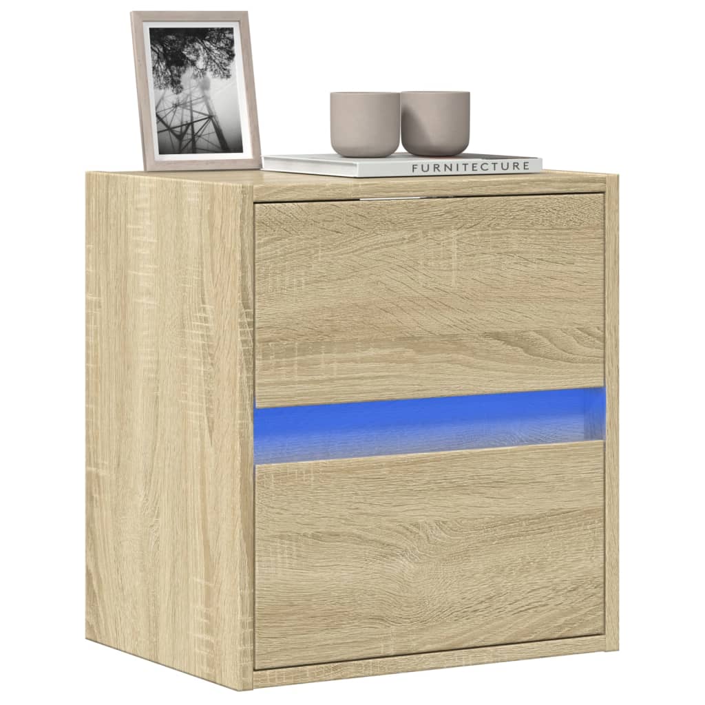 vidaXL Mueble de TV de pared con luces LED roble Sonoma 41x31x45 cm