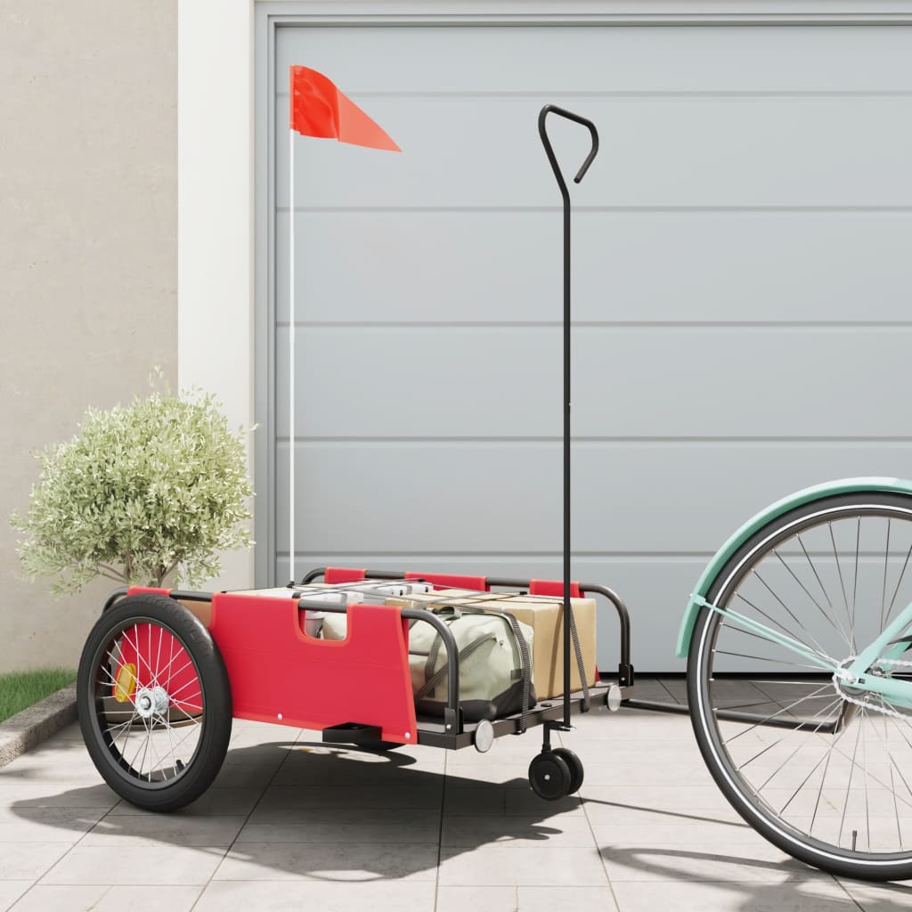 vidaXL Remolque para bicicletas tela Oxford y hierro rojo y negro