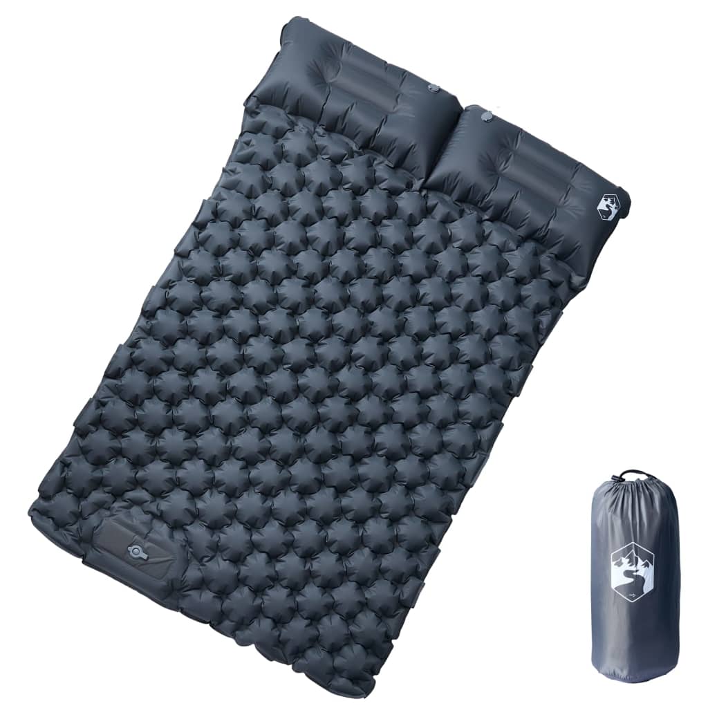 vidaXL Colchón de camping autoinflable con almohadas 2 personas gris