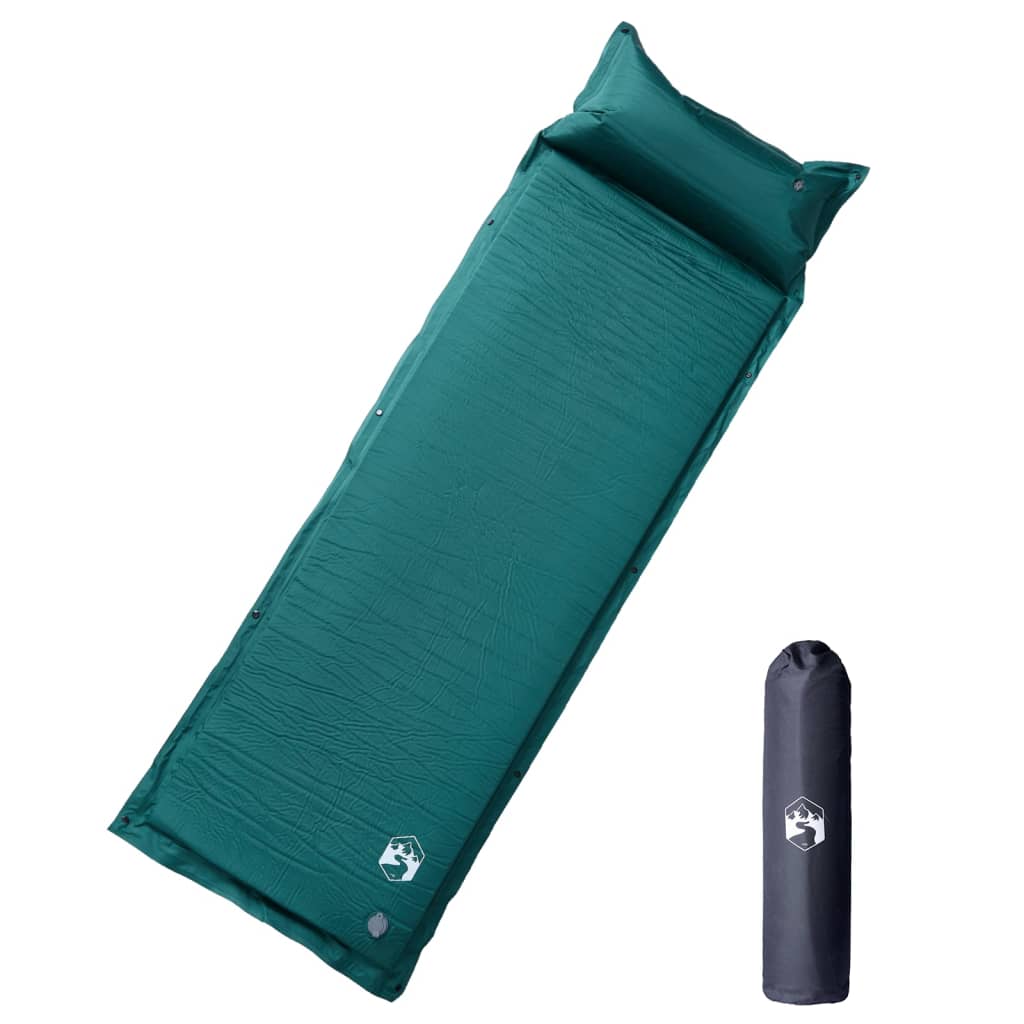 vidaXL Colchón de camping autoinflable con almohada 1 persona verde