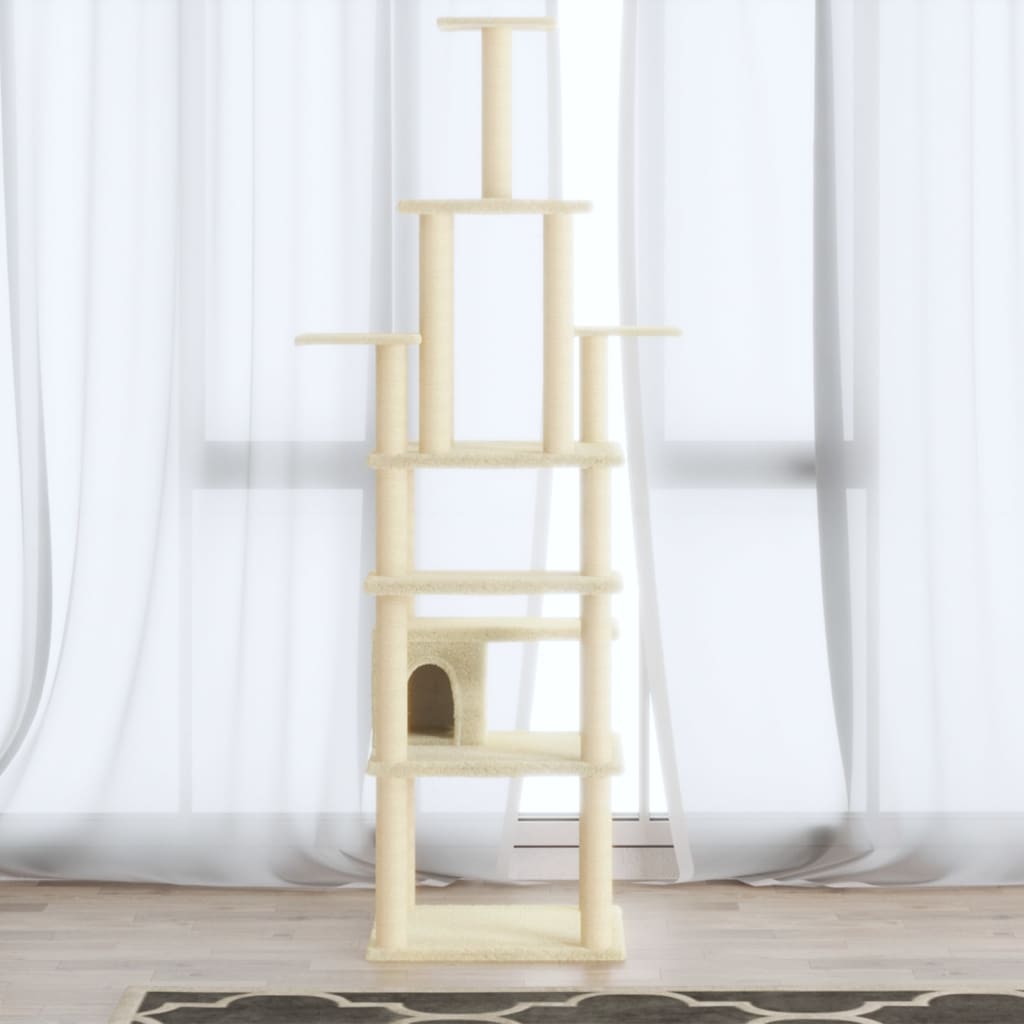 vidaXL Kratzbaum mit Sisal-Kratzsäulen Creme 183 cm